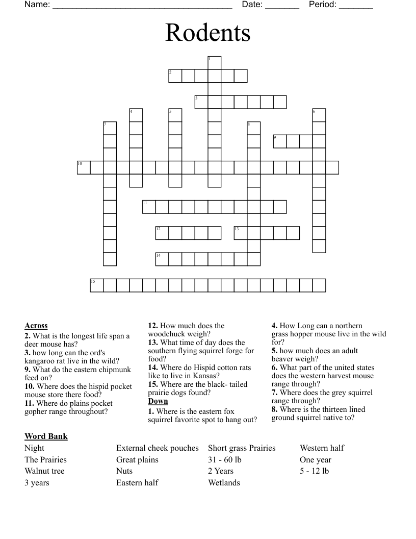 Rodents Crossword