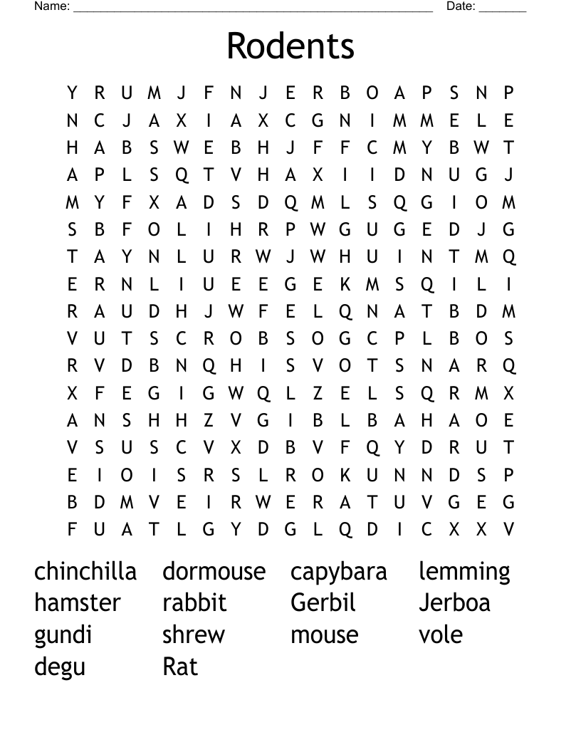 Rodents Word Search