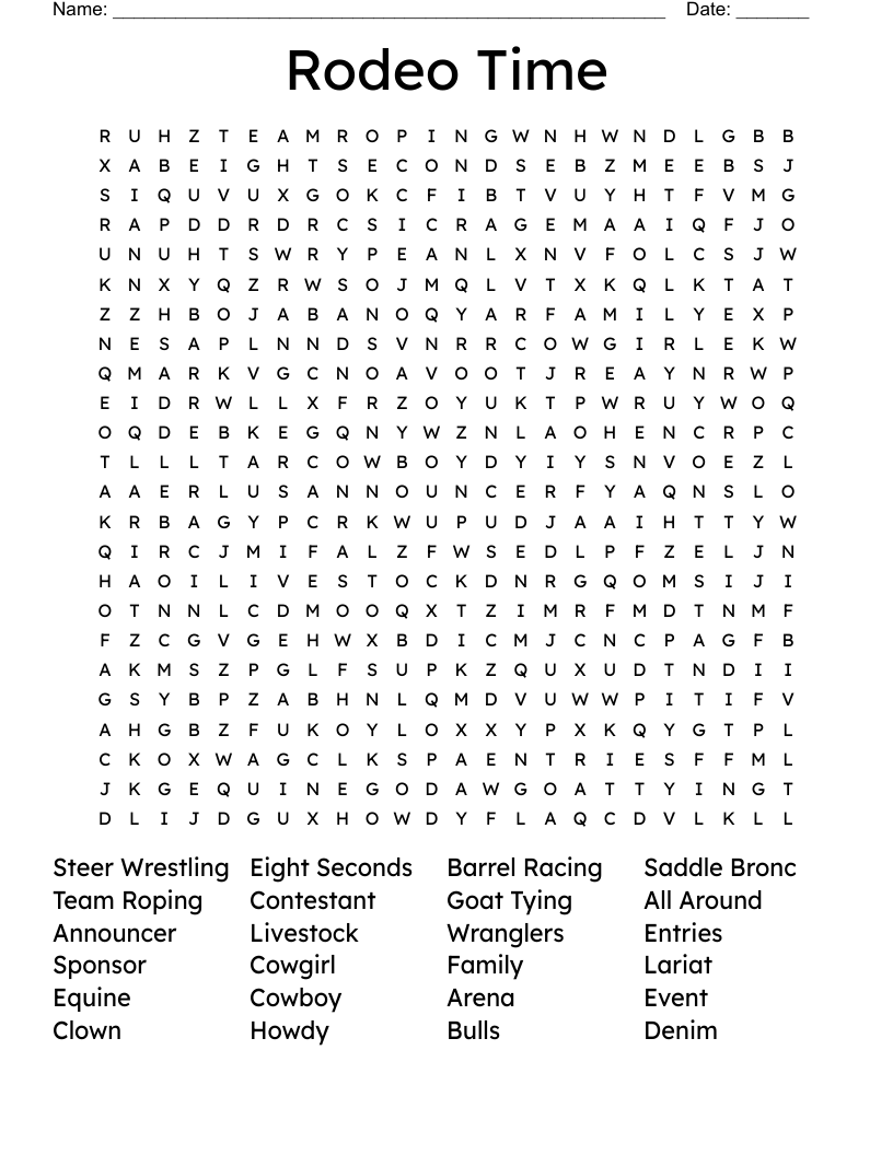 Rodeo Time Word Search