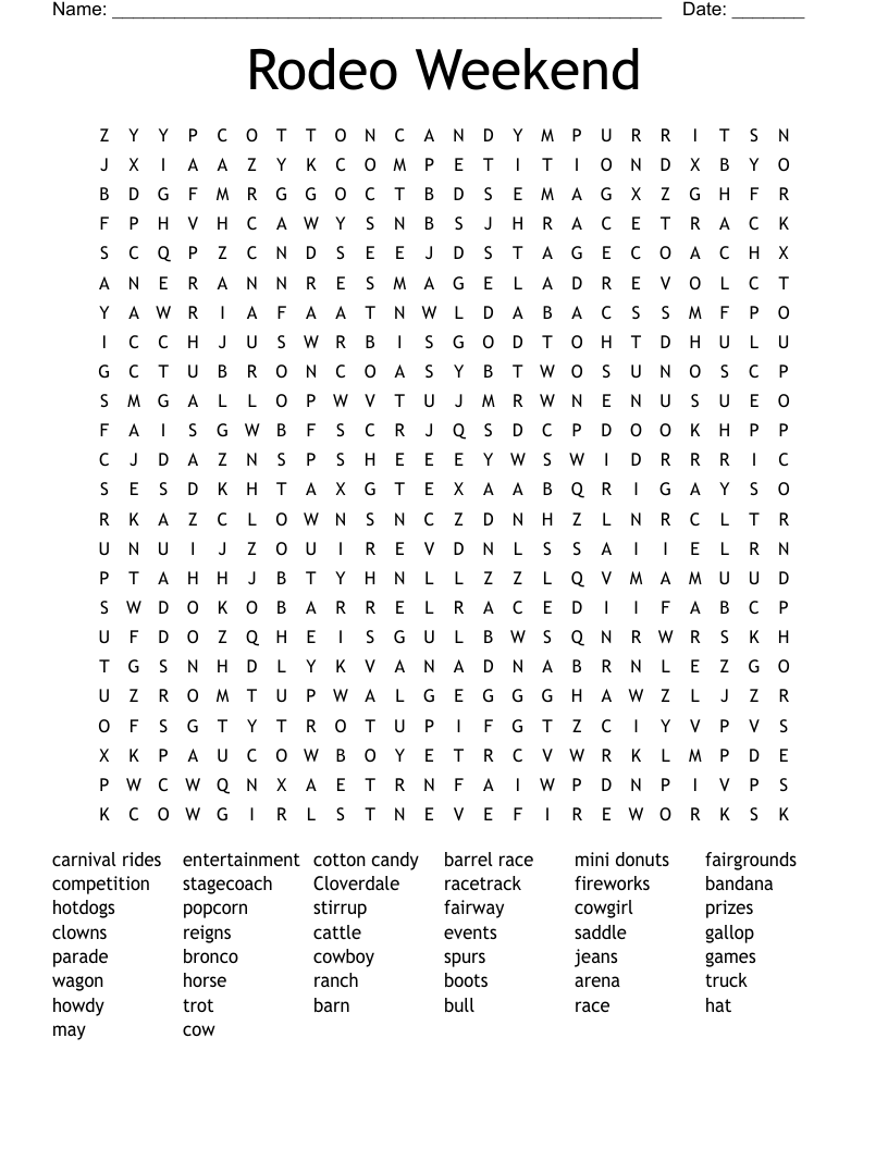 Rodeo Weekend Word Search