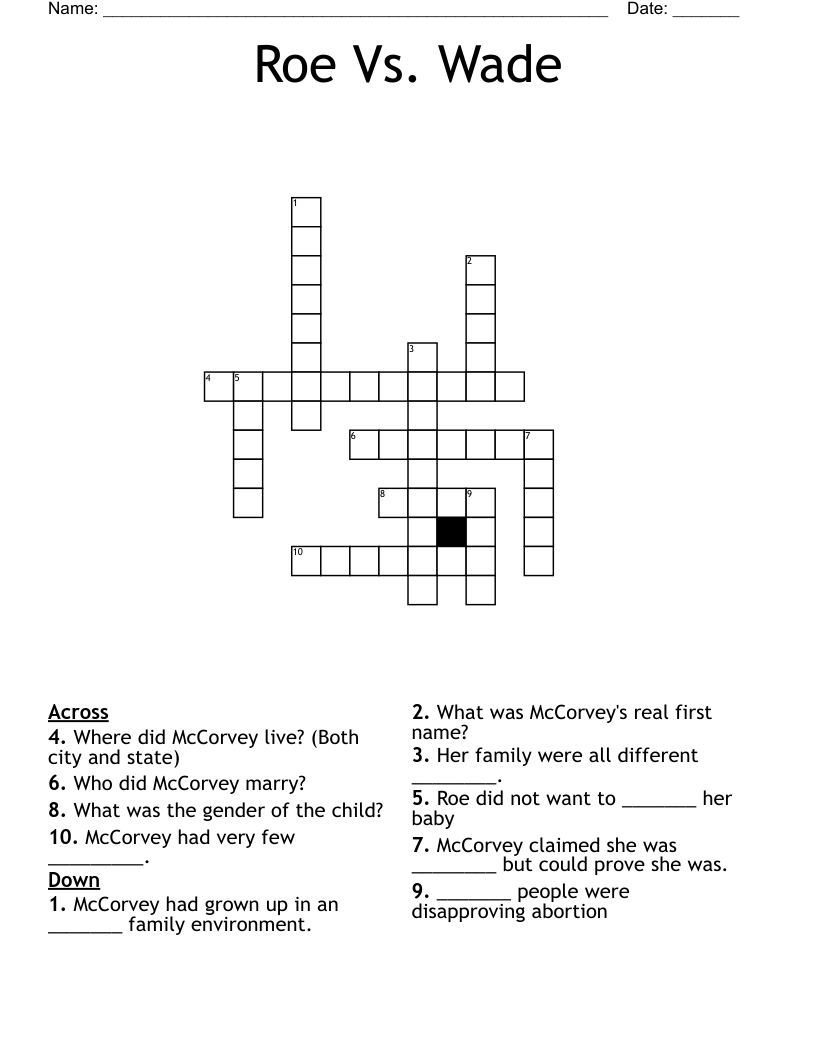 Roe Vs. Wade Crossword