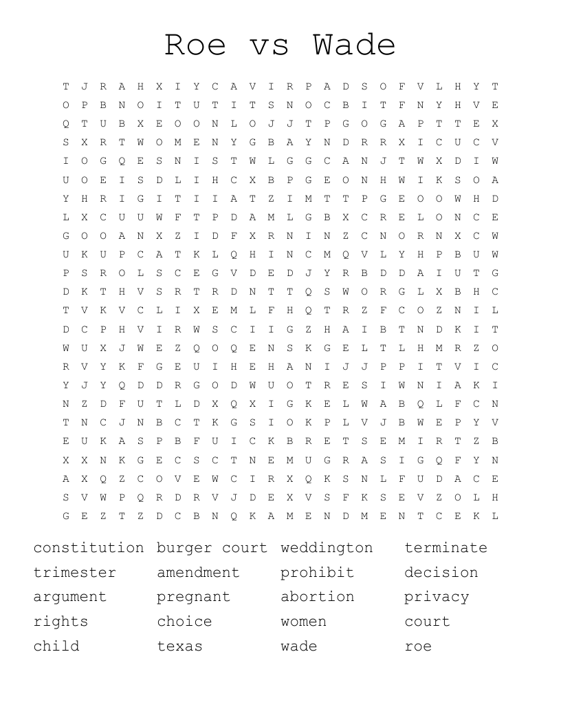Roe vs Wade Word Search