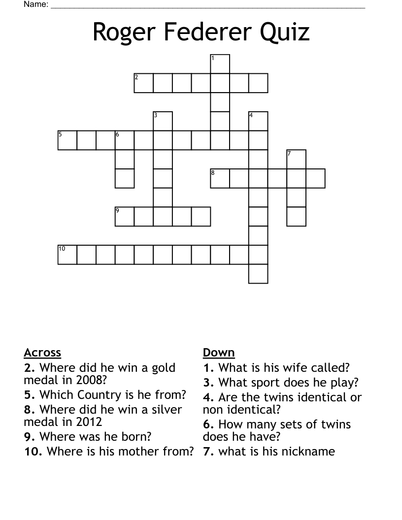 Roger Federer Quiz Crossword
