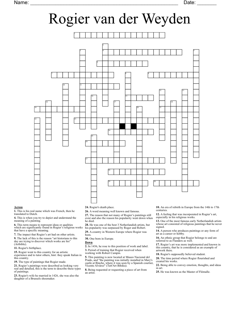 Rogier van der Weyden Crossword