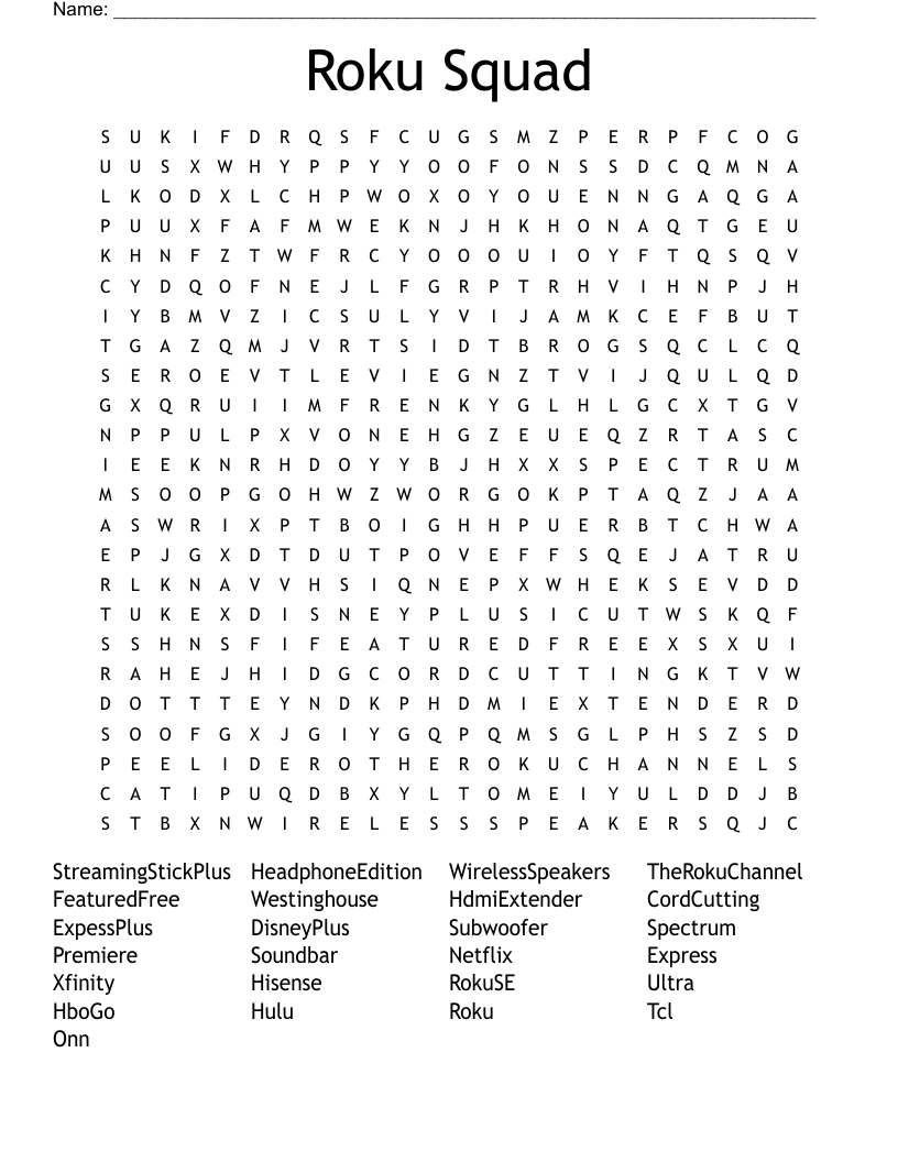 Roku Squad Word Search