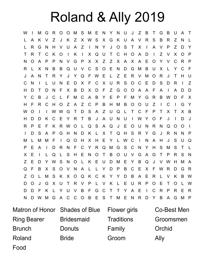 Roland & Ally 2019 Word Search