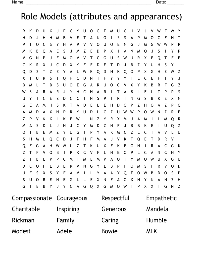 Role Models (attributes and appearances) Word Search