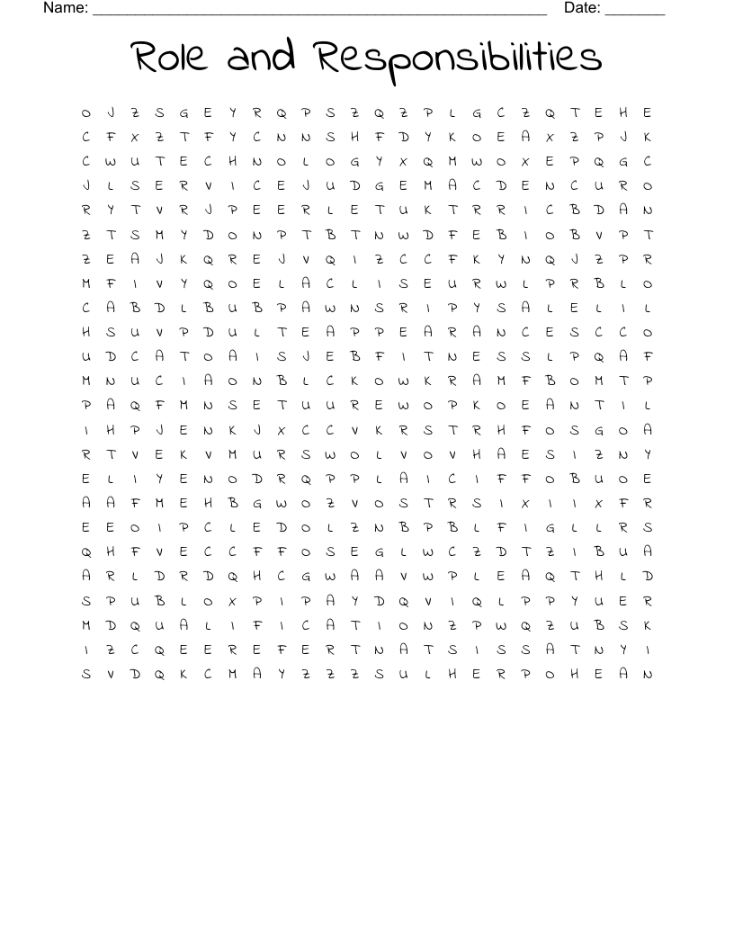 Role and Responsibilities Word Search