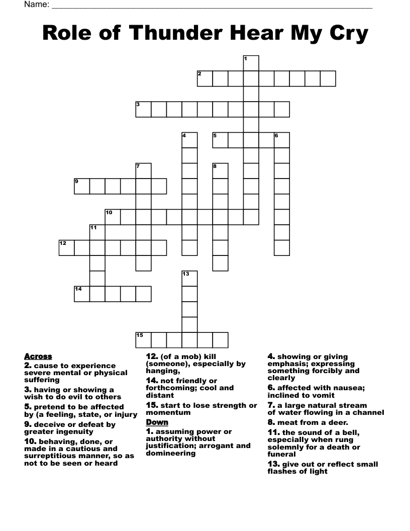 Role of Thunder Hear My Cry Crossword
