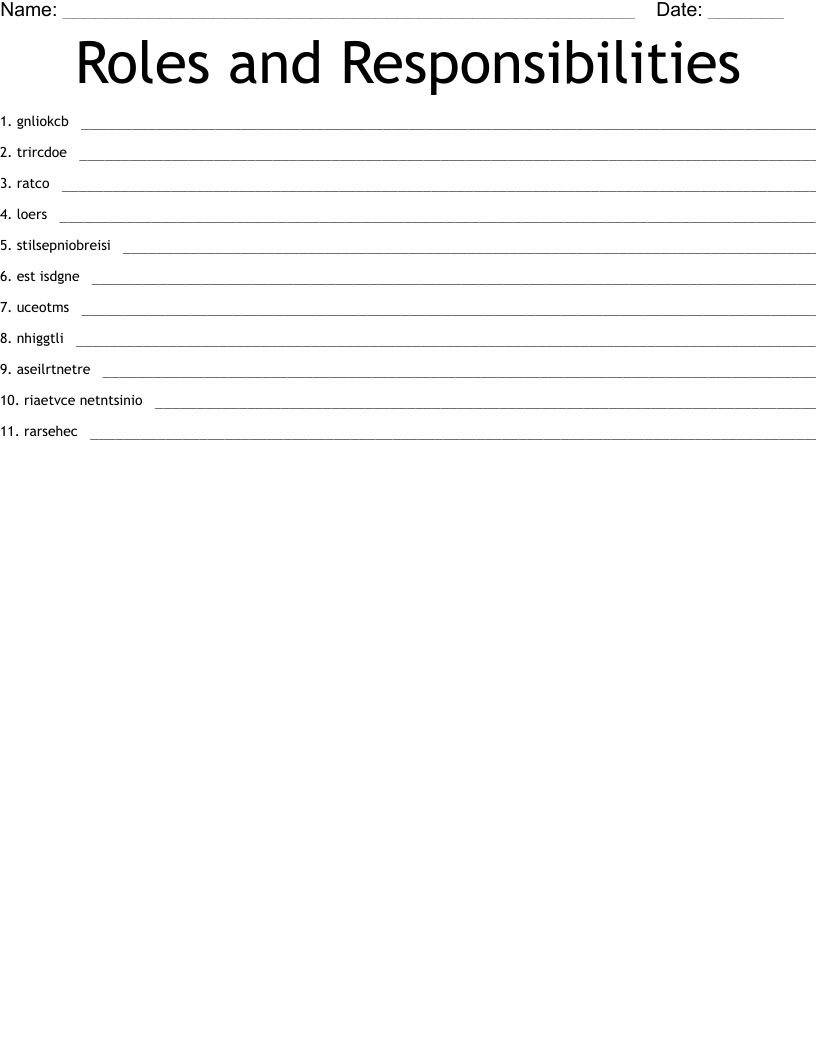 Roles and Responsibilities Word Scramble