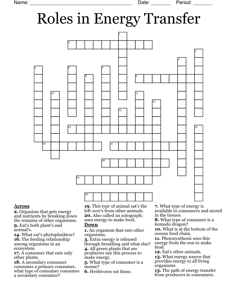 Roles in Energy Transfer Crossword
