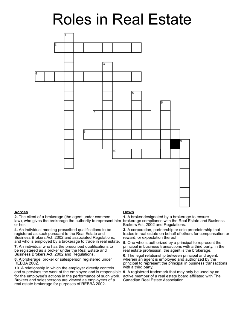 Roles in Real Estate Crossword