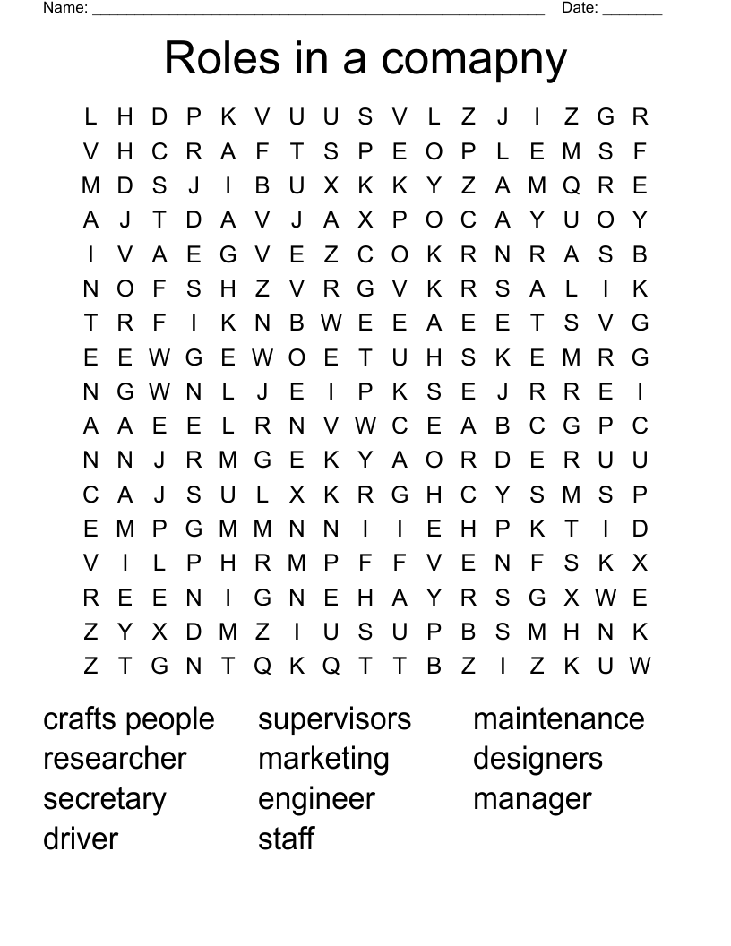 Roles in a comapny Word Search
