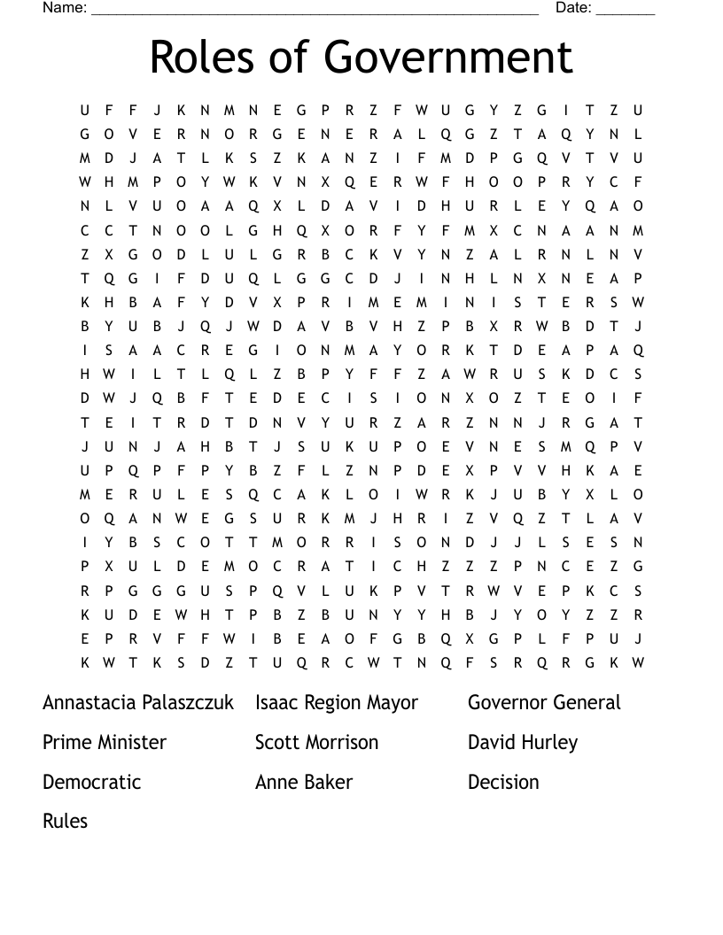 Roles of Government Word Search