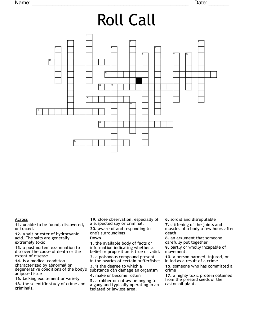 Roll Call Crossword