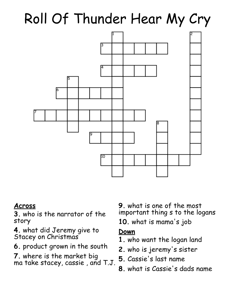 Roll Of Thunder Hear My Cry Crossword