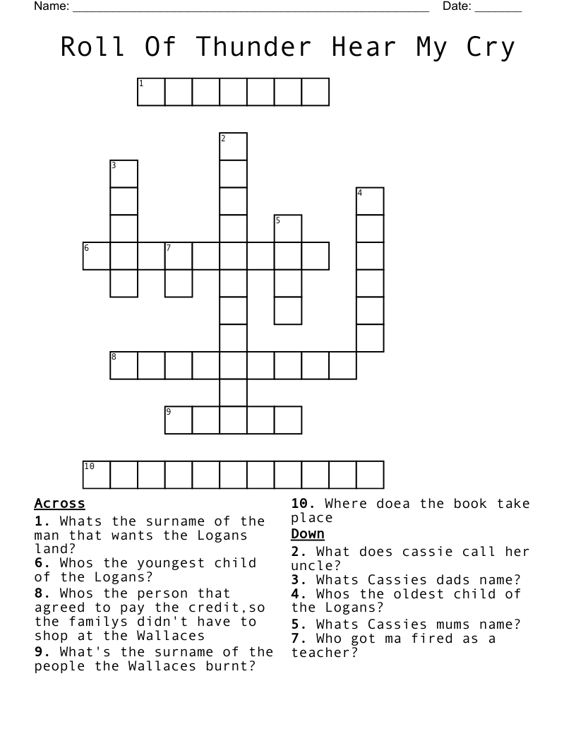 Roll Of Thunder Hear My Cry Crossword
