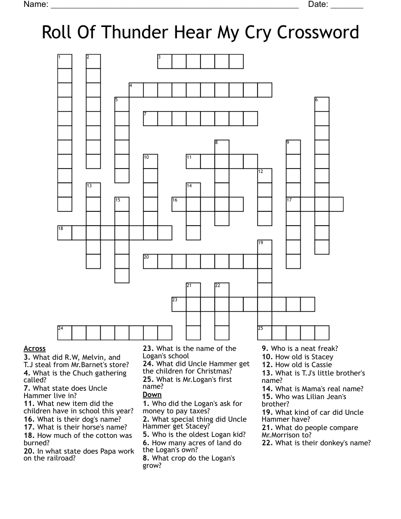 Roll Of Thunder Hear My Cry Crossword