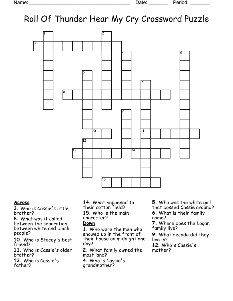 Roll Of Thunder Hear My Cry Crossword Puzzle