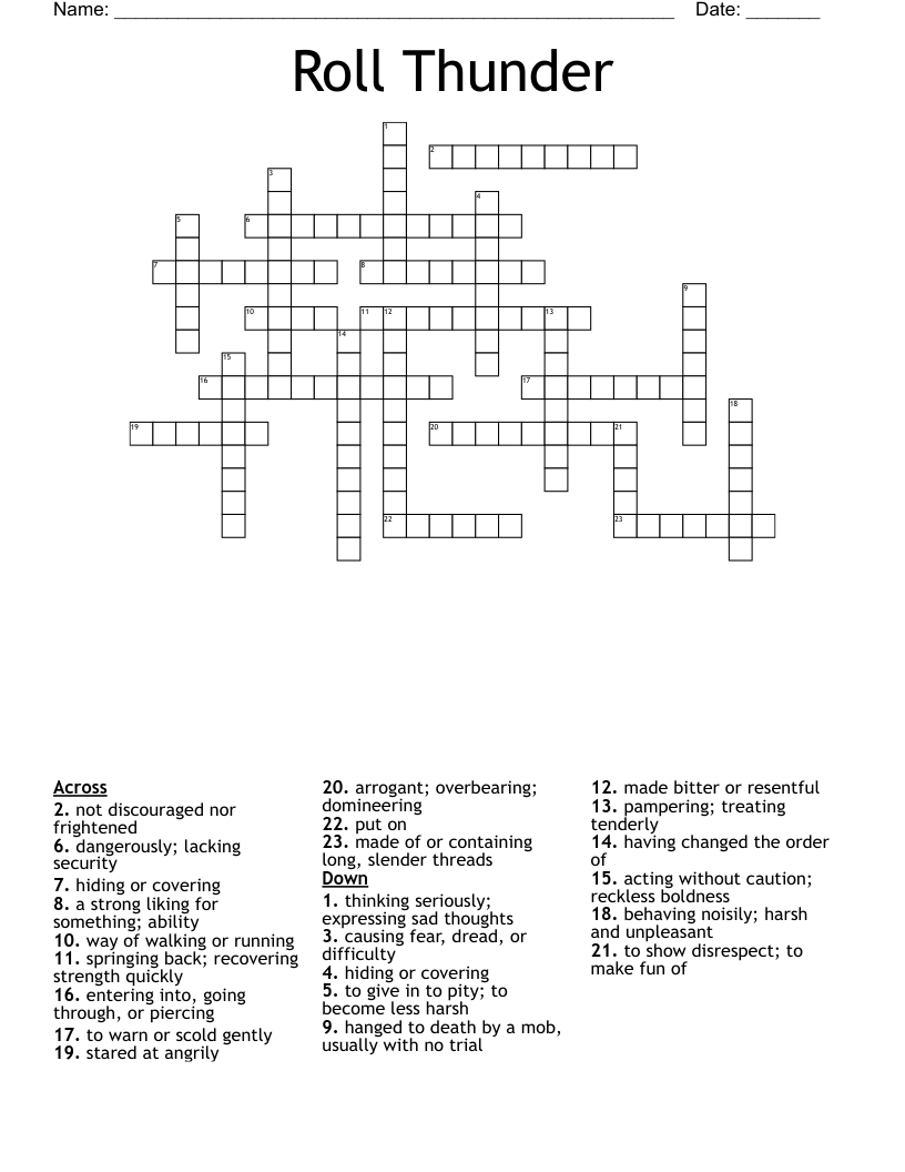 Roll Thunder Crossword