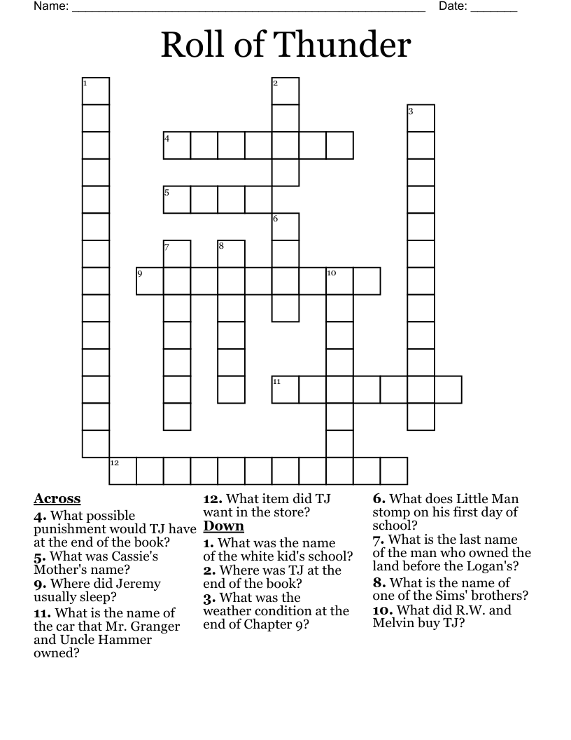 Roll of Thunder Crossword