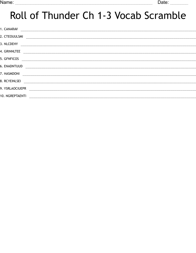Roll of Thunder Ch 1-3 Vocab Scramble