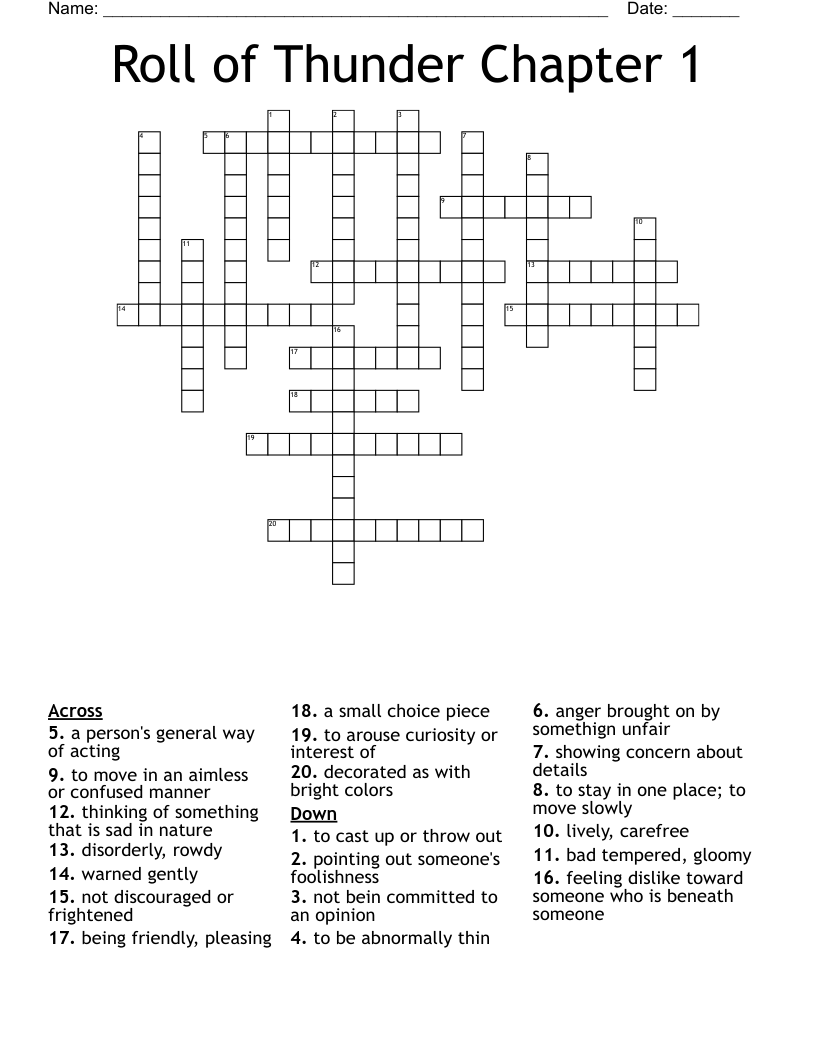 Roll of Thunder Chapter 1 Crossword
