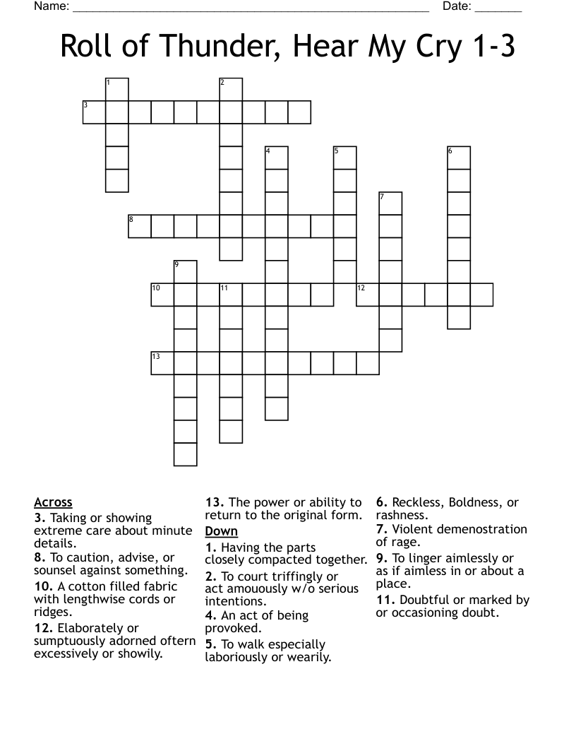 Roll of Thunder, Hear My Cry 1-3 Crossword