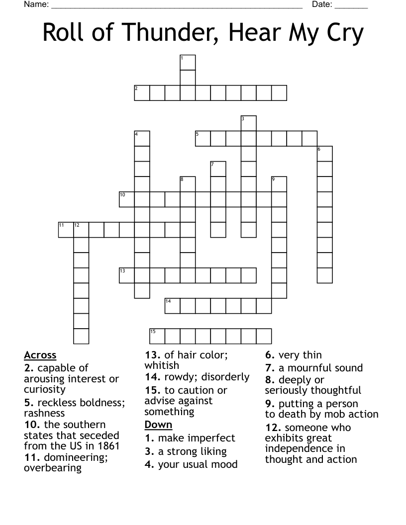 Roll of Thunder, Hear My Cry Crossword