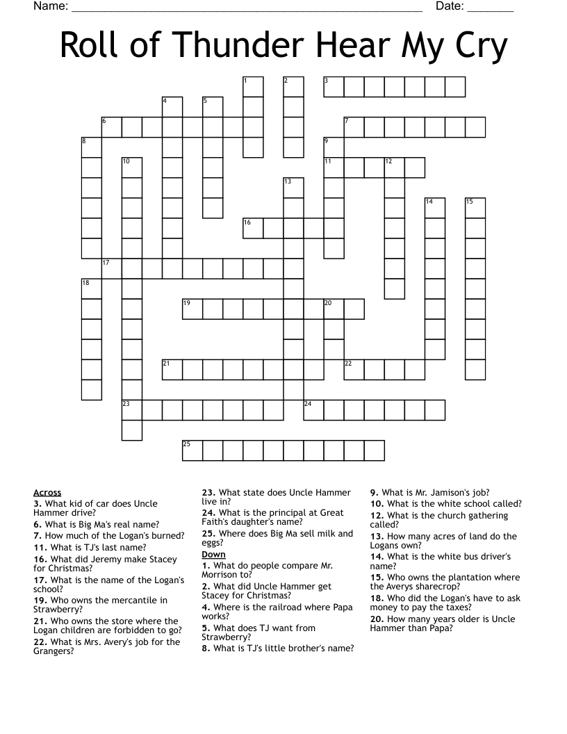 Roll of Thunder Hear My Cry Crossword