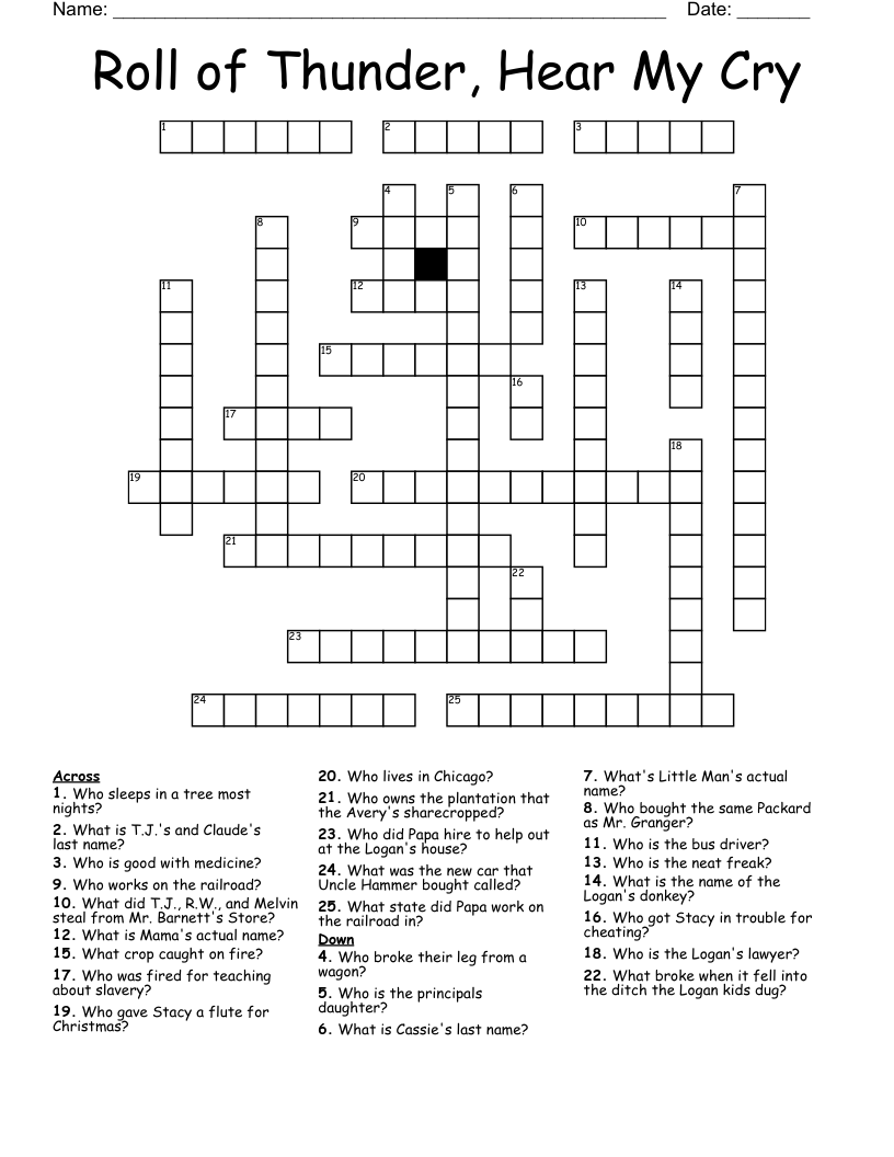 Roll of Thunder, Hear My Cry Crossword
