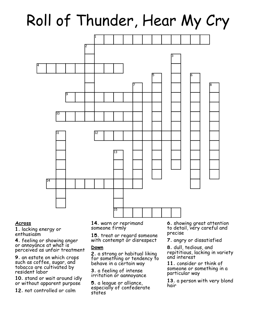 Roll of Thunder, Hear My Cry Crossword