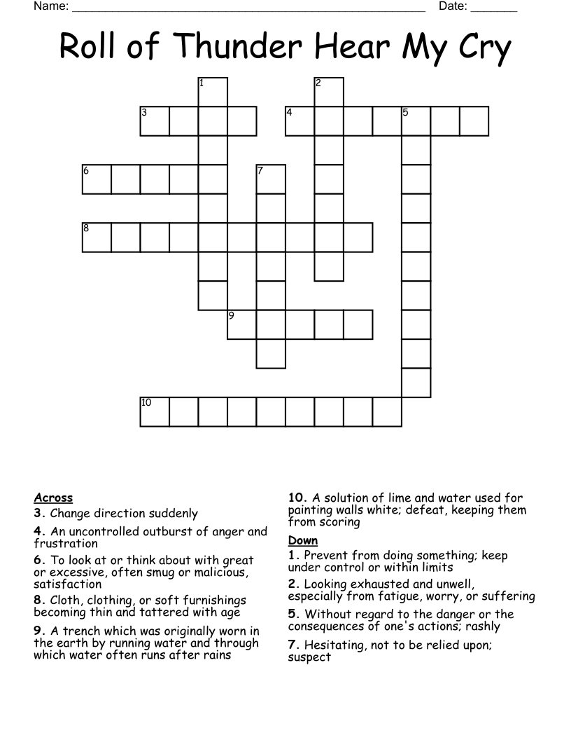 Roll of Thunder Hear My Cry Crossword