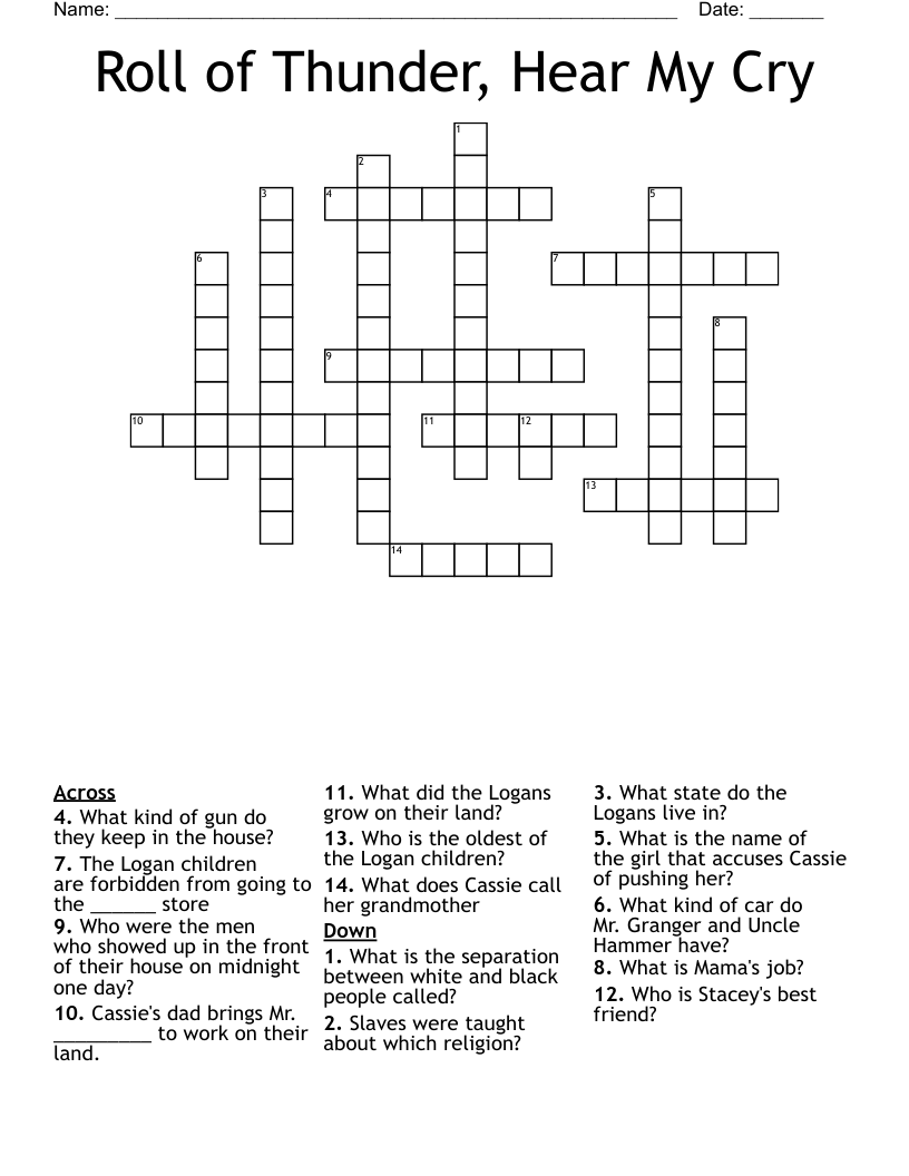 Roll of Thunder, Hear My Cry Crossword