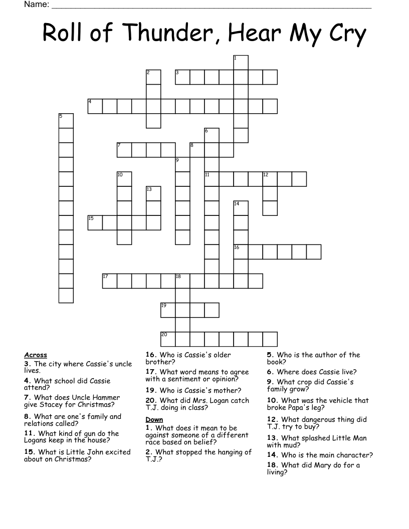 Roll of Thunder, Hear My Cry Crossword