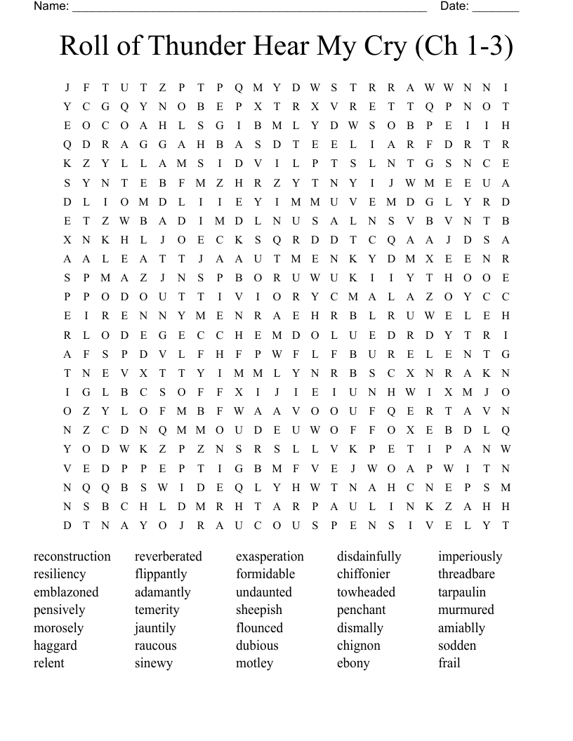 Roll of Thunder Hear My Cry (Ch 1-3) Word Search