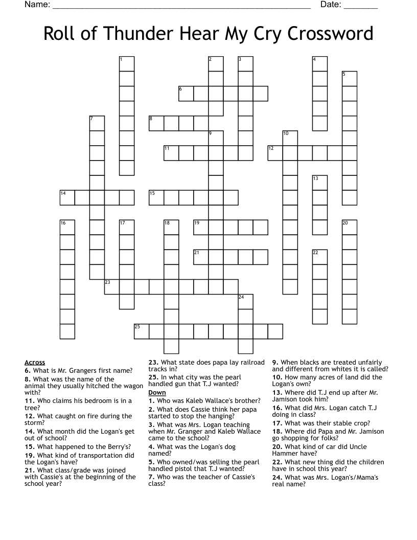 Roll of Thunder Hear My Cry Crossword