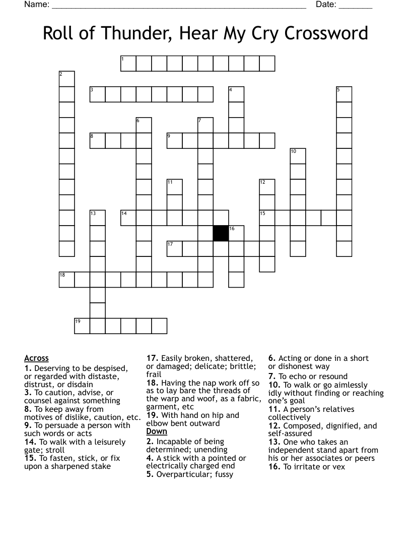 Roll of Thunder, Hear My Cry Crossword