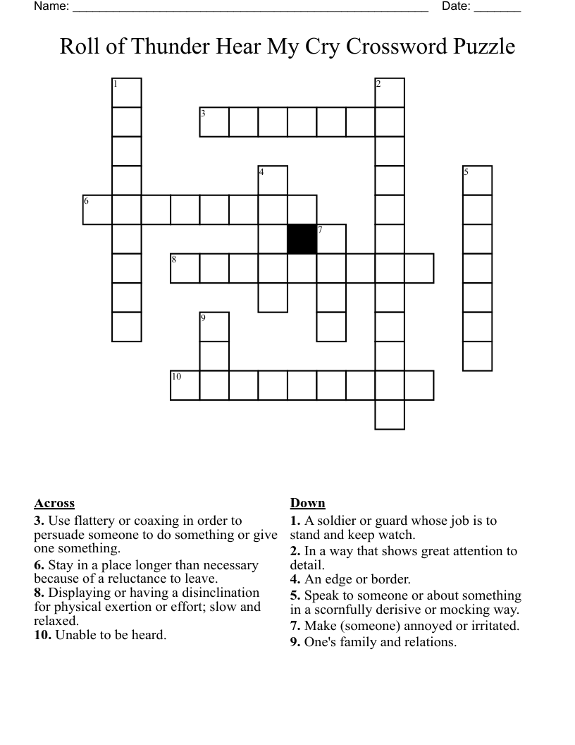 Roll of Thunder Hear My Cry Crossword Puzzle