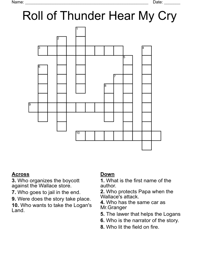 Roll of Thunder Hear My Cry  Crossword
