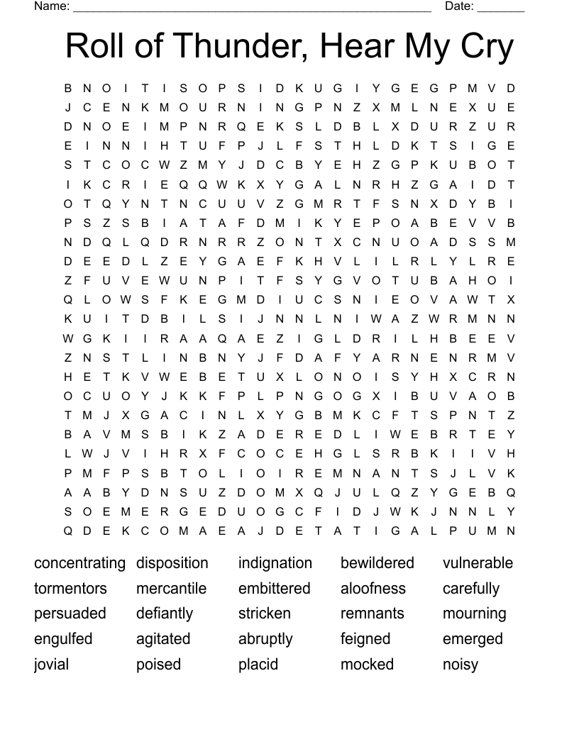Roll of Thunder, Hear My Cry  Word Search