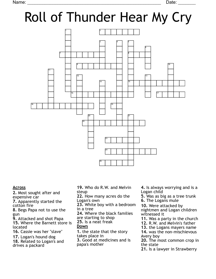 Roll of Thunder Hear My Cry  Crossword
