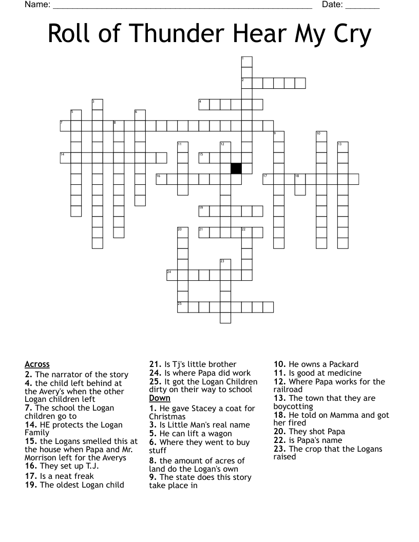 Roll of Thunder Hear My Cry  Crossword