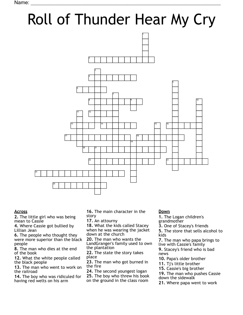 Roll of Thunder Hear My  Cry Crossword