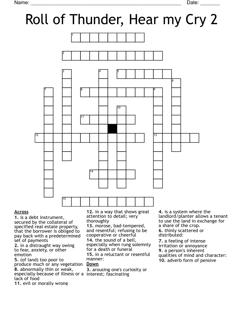 Roll of Thunder, Hear my Cry 2 Crossword