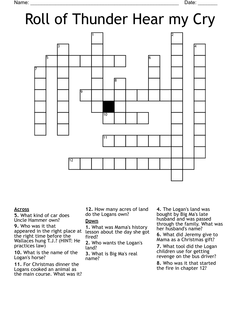 Roll of Thunder Hear my Cry Crossword