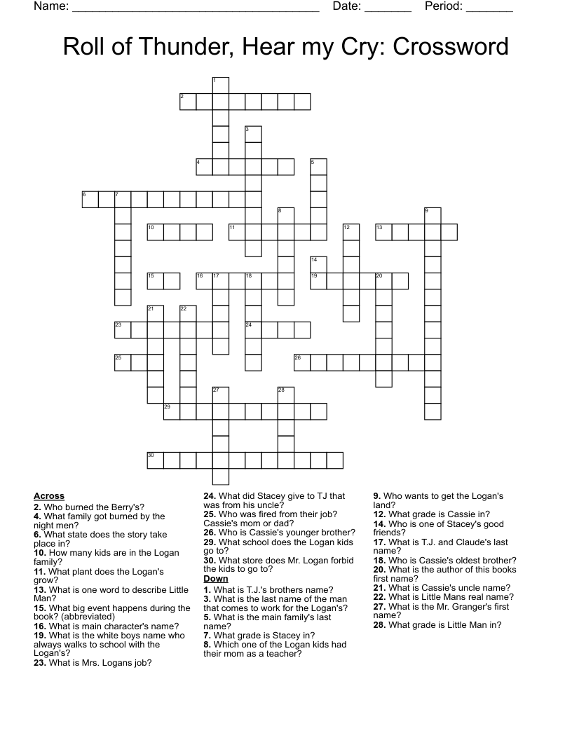 Roll of Thunder, Hear my Cry:  Crossword