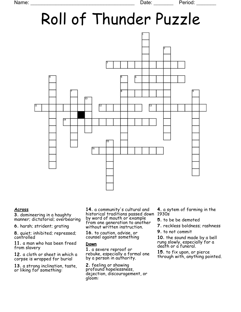Roll of Thunder Puzzle Crossword