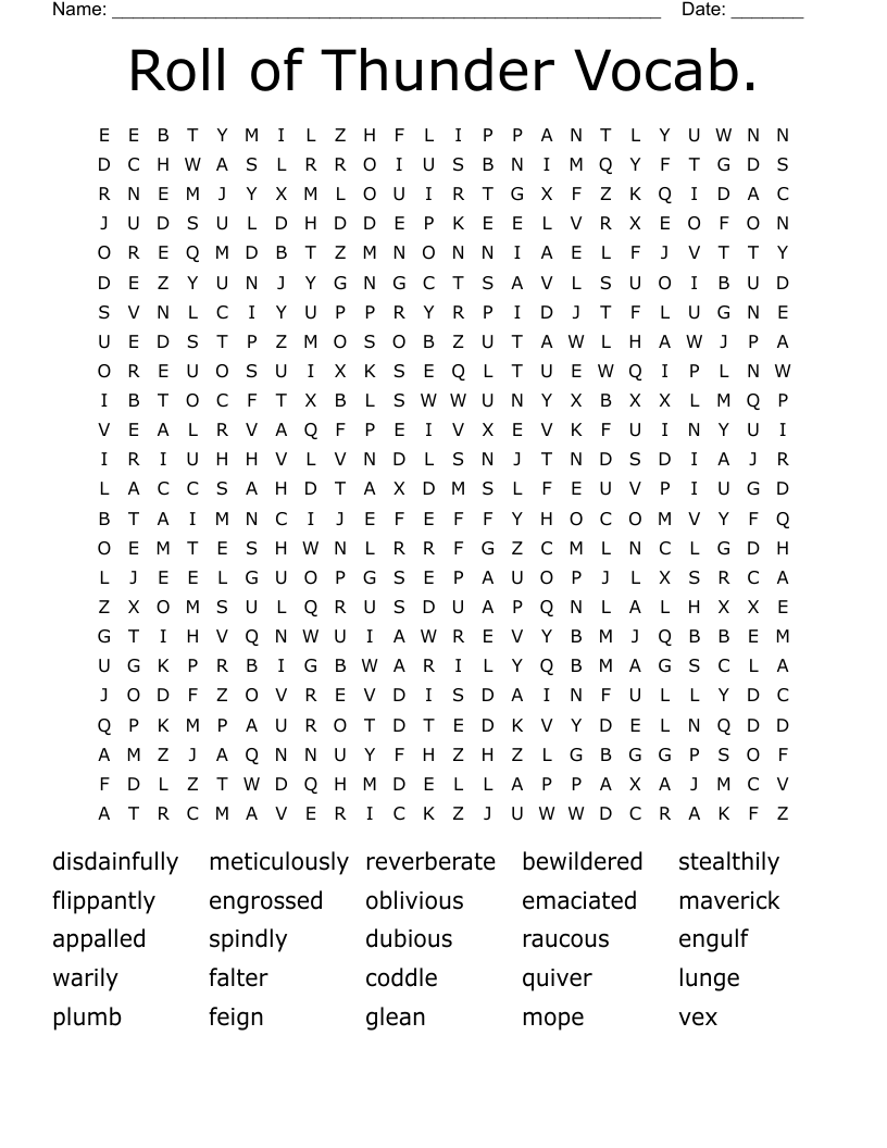 Roll of Thunder Vocab. Word Search