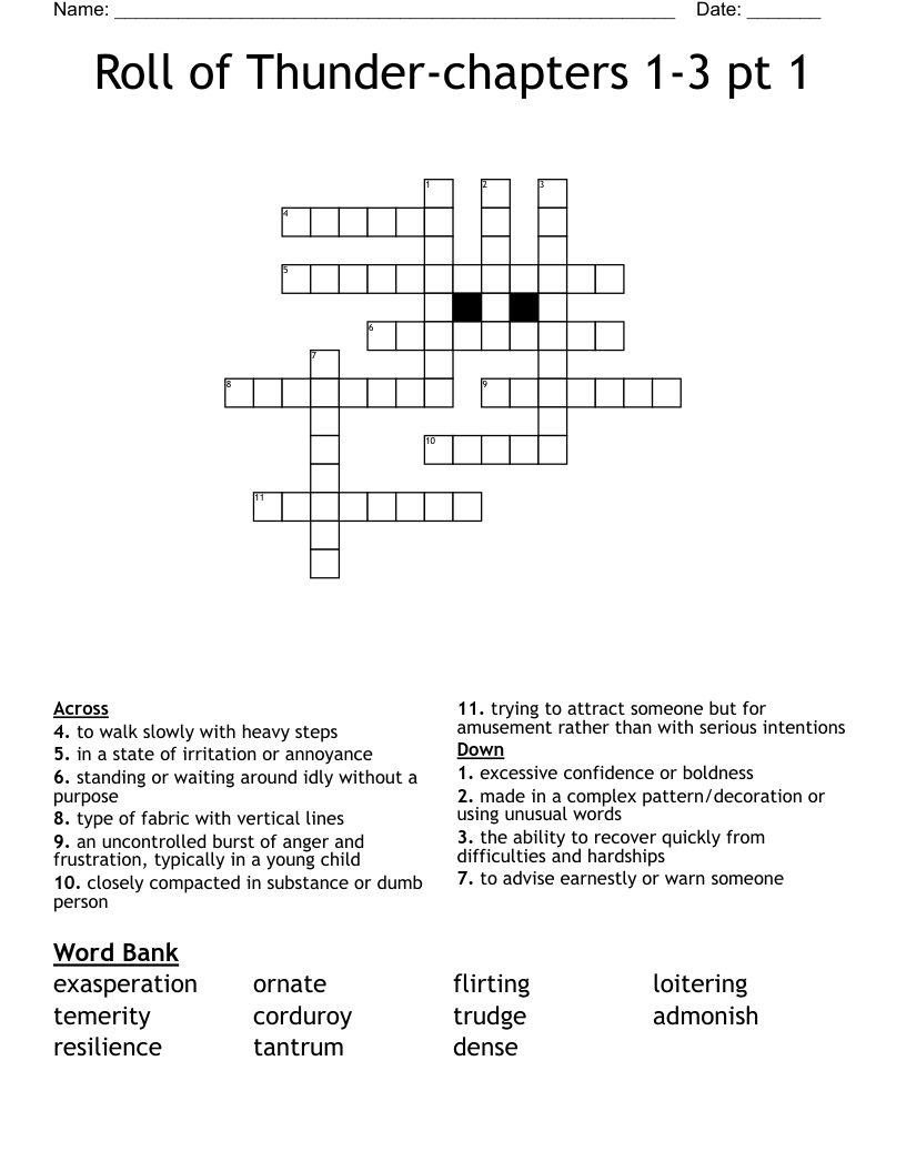 Roll of Thunder-chapters 1-3 pt 1 Crossword